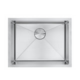 Stainless steel kitchen sink on a white background