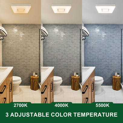 Bathroom with three different light color temperatures displayed on the wall.