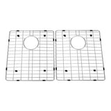 Two metal sink grids on a white background