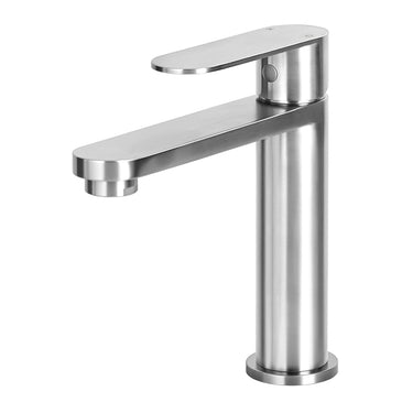 Stainless steel bathroom faucet on a white background
