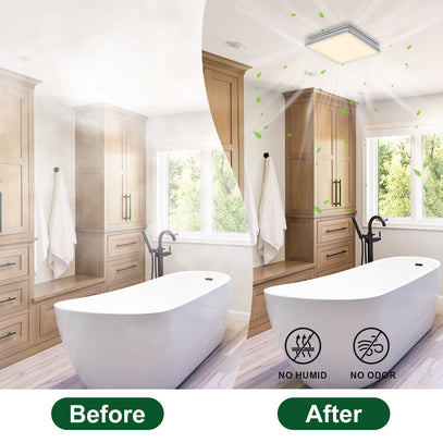 Bathroom transformation showing 'Before' and 'After' with a freestanding bathtub.