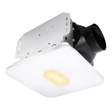 Ceiling-mounted exhaust fan with light on a white background