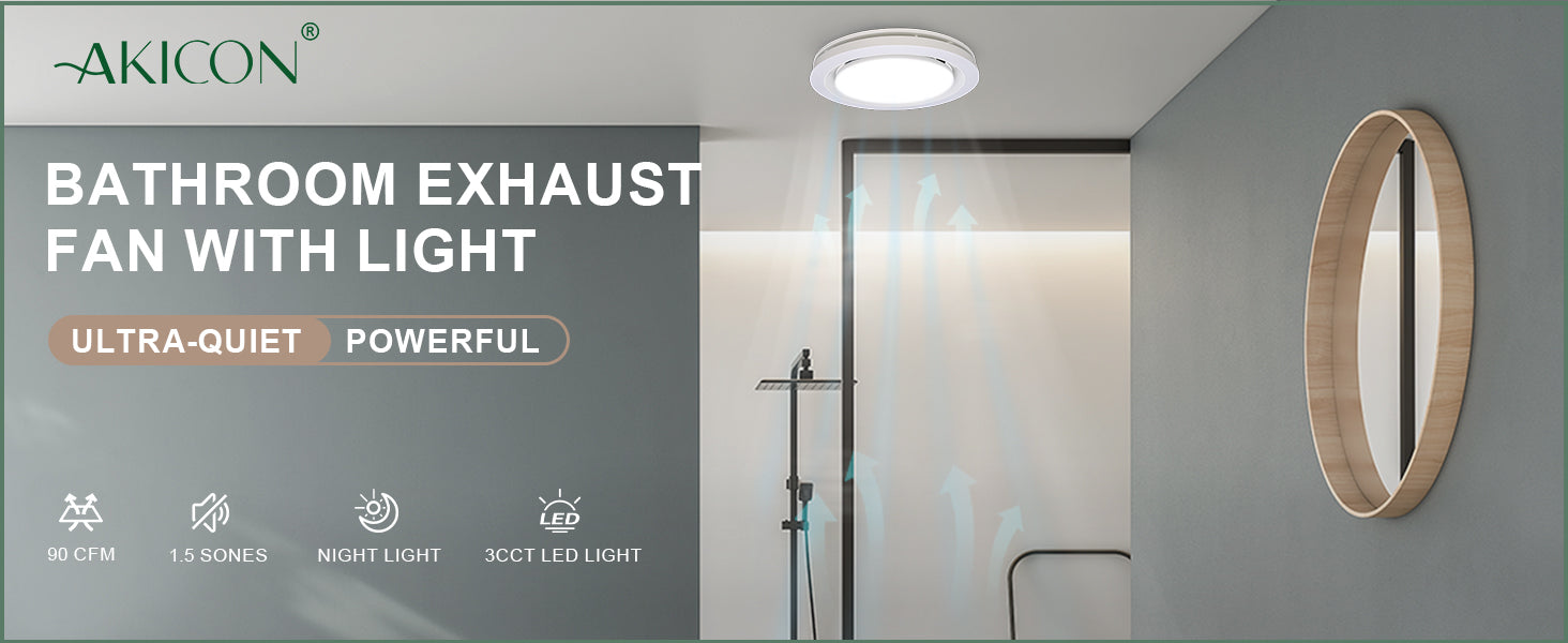 Bathroom exhaust fan with light by Akicon in a modern bathroom setting.