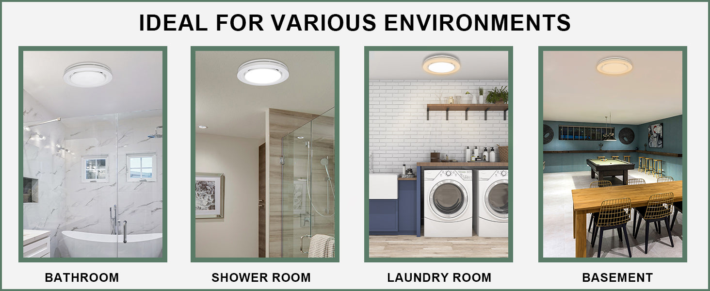 Light fixture ideal for various environments including bathroom, shower room, laundry room, and basement.