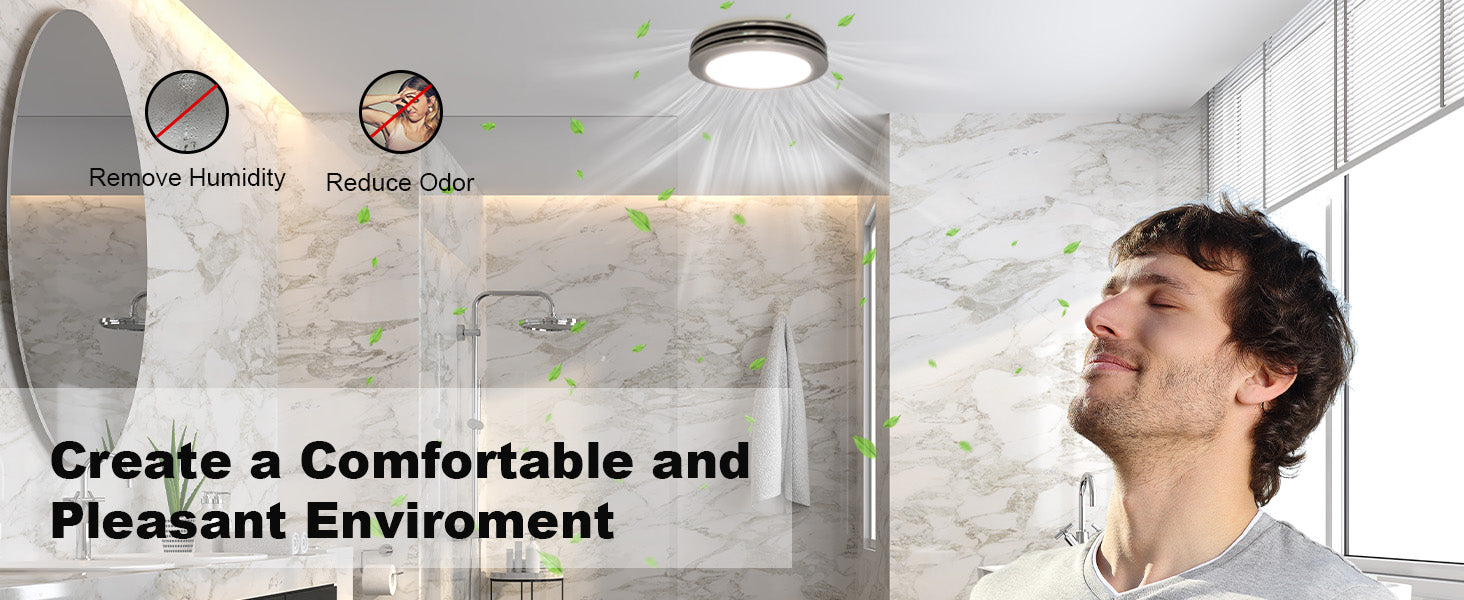 Bathroom with a humidifier and a man relaxing, with text about creating a comfortable environment.