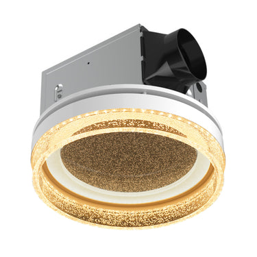 Ceiling-mounted exhaust fan with gold interior on a white background