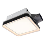 Ceiling light fixture with white square panel and black trim on a white background