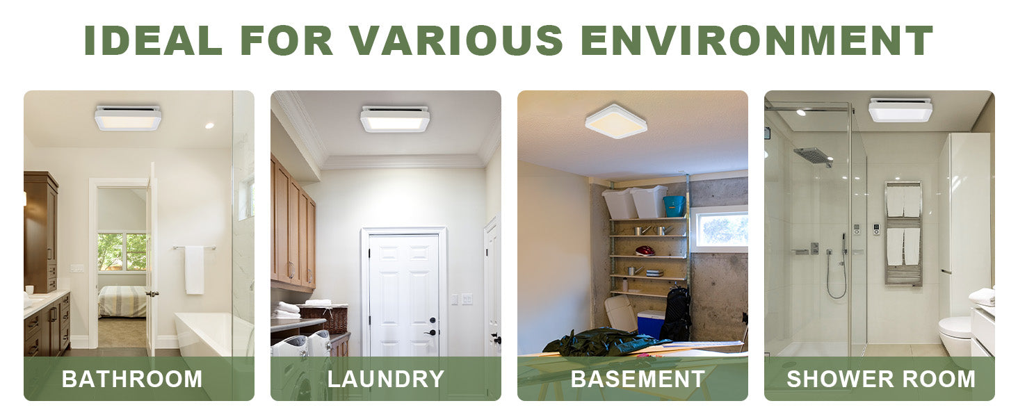 Product ideal for various environments including bathroom, laundry, basement, and shower room.