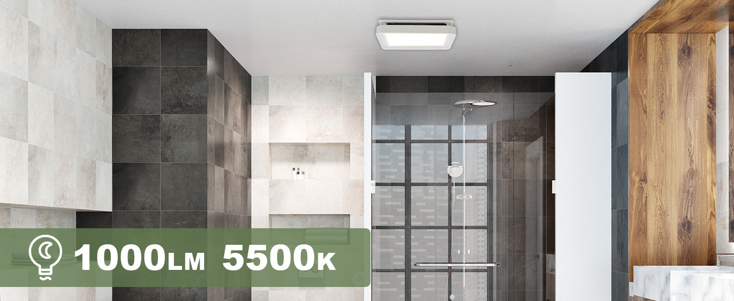 Bathroom interior with a light fixture labeled '1000lm 5500k'.