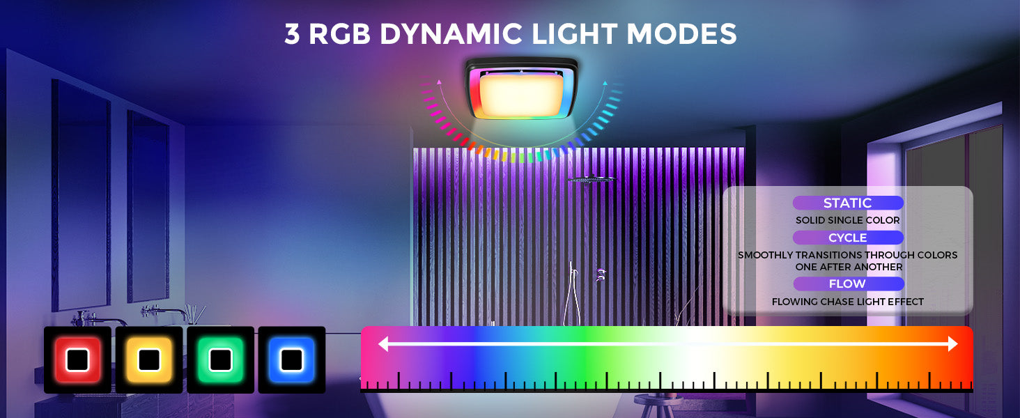 LED strip light with RGB dynamic light modes display and color selection bar.