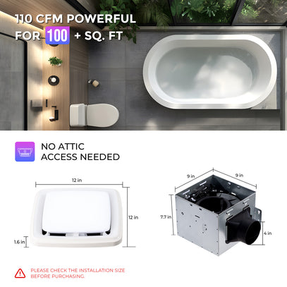 Ventilation system for bathrooms with text and measurements