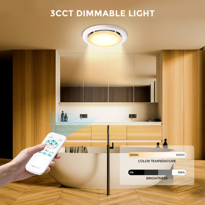 Modern kitchen with a 3CCT dimmable light fixture and remote control.