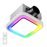 Ceiling light fixture with RGB color-changing feature and remote control on a white background