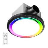 Ceiling light fixture with RGB color changing ring and remote control on a white background