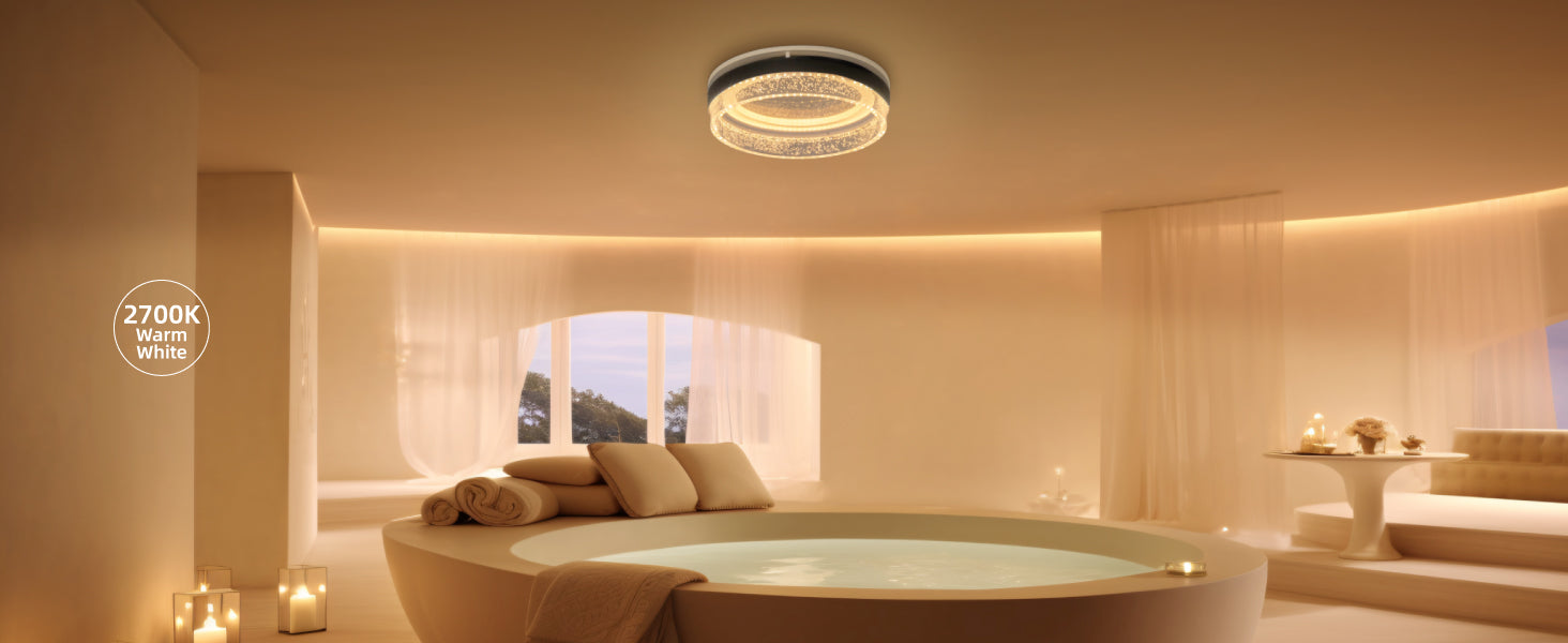 Modern bathroom with a Jacuzzi tub, candles, and a window with curtains.
