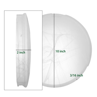 Round white object with dimensions labeled on a white background