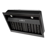 Black range hood on a white background