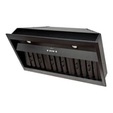 Black range hood on a white background