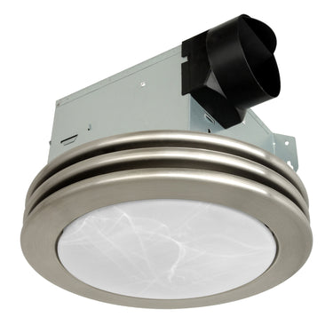 Ceiling-mounted exhaust fan with light on a white background