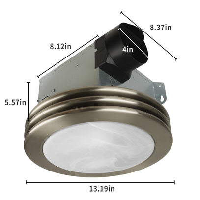 Ceiling fan light fixture with dimensions labeled on a white background