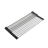 Collapsible metal rack with black ends on a white background