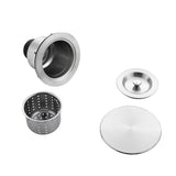 Set of stainless steel sink components on a white background