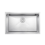 Stainless steel kitchen sink on a white background