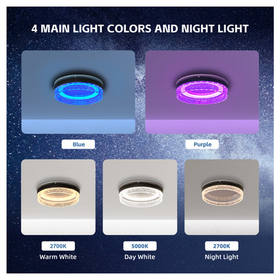 Light fixture with four color options and night light on a starry night sky background