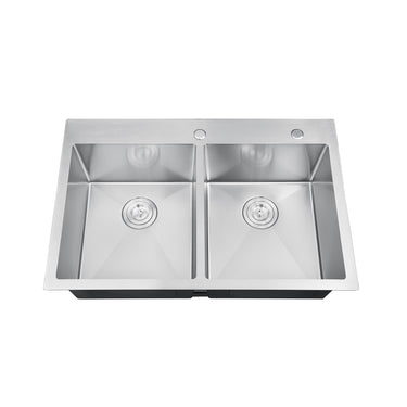 33 Inch Double Bowl Drop-in/ Topmount Kitchen Sink, Nano-Coated Stainless Steel Kitchen Sink with Accessories