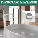 Bathroom setting with a bathtub and shower head, featuring a premium neoperl aerator.