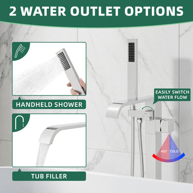Shower system with handheld shower and tub filler, featuring two water outlet options.