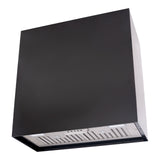 Black kitchen hood with silver exhaust on a white background