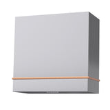 Gray wall-mounted cabinet with a rope handle on a white background