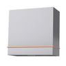 Gray wall-mounted cabinet with a pink rope on a white background