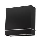 Black kitchen hood with a white trim on a white background