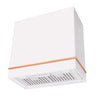 White range hood with orange trim on a white background