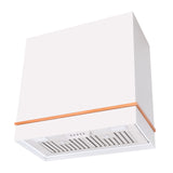 White range hood with orange trim on a white background