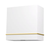 White wall light fixture with a yellow accent on a white background