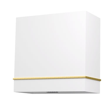 White wall light fixture with a yellow accent on a white background