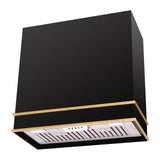 Black kitchen hood with gold trim on a white background
