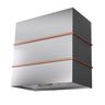 Modern kitchen hood with copper accents on a white background