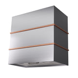 Modern kitchen hood with copper accents on a white background