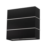 Black wall-mounted shelf with three tiers on a white background