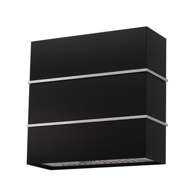 Black wall-mounted shelf with three tiers on a white background