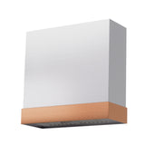 White range hood with a copper accent on a white background