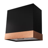 Black and copper range hood on a white background