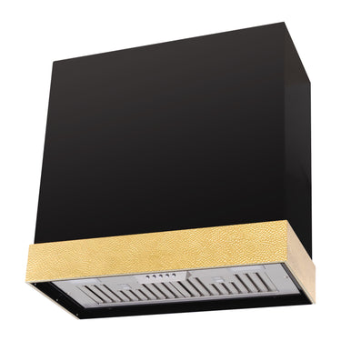 Black and gold kitchen hood on a white background