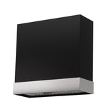 Black rectangular wall light fixture with a textured white base on a white background