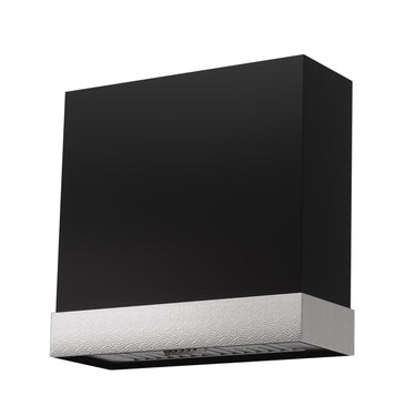 Black rectangular wall light fixture with a textured white base on a white background