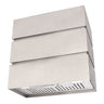 Stainless steel range hood on a white background